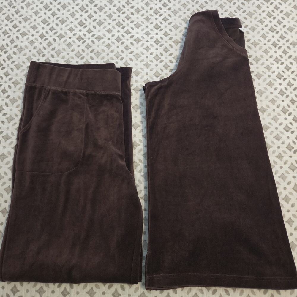 Denim & Co Tall 1X Dark Chocolate Velour Top & Straight Leg Set A712037 NWOT
